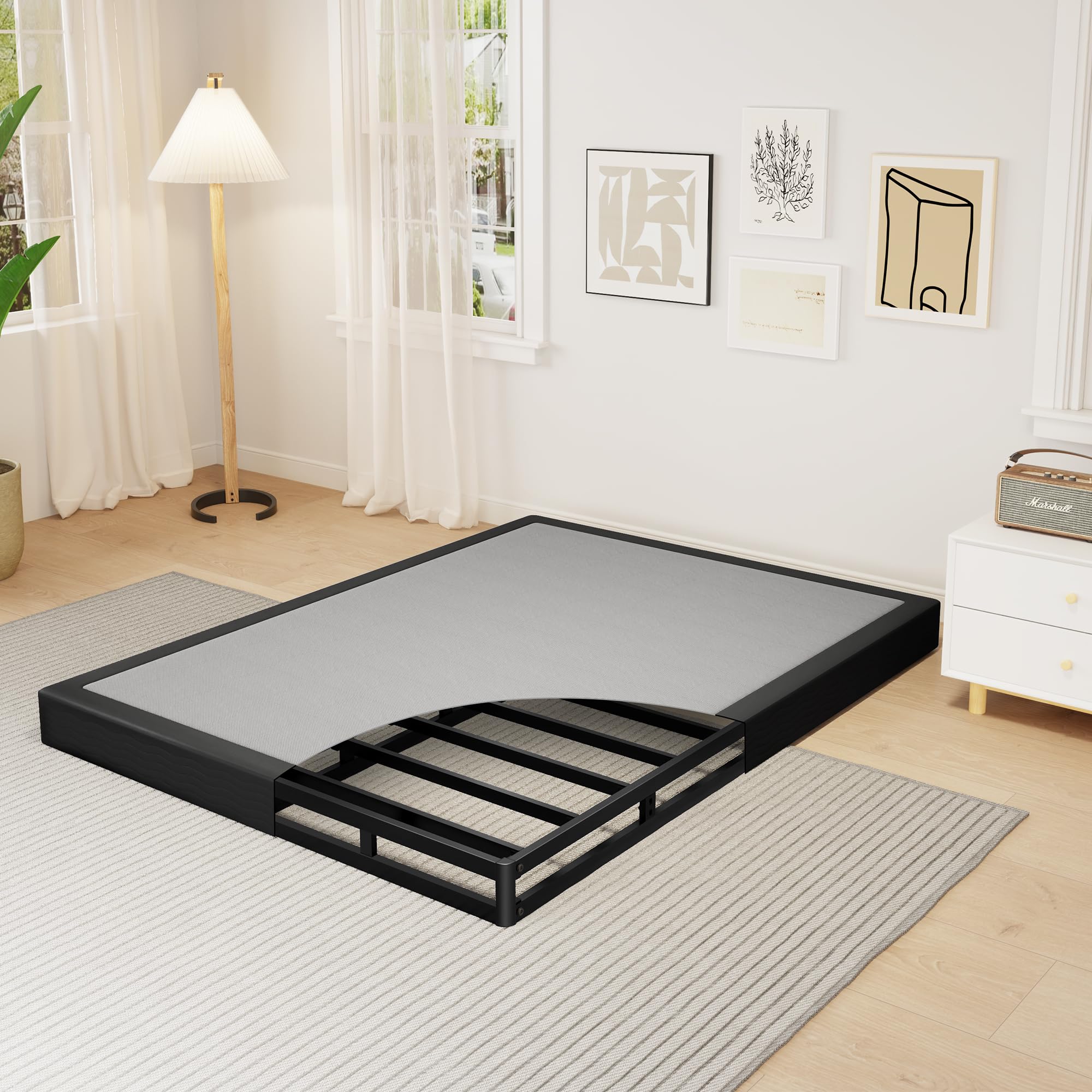 Full Size 5 Inch Box Spring - Heavy Duty Metal Mattress Foundation (2500lbs Capacity), Noise-Free, Easy Assembly with Removable Cover
