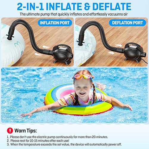 Miniatura 6 de Bomba eléctrica para inflables, bomba de aire portátil de llenado rápido, inflador de colchón de aire, bomba defladora para flotadores de piscina,
