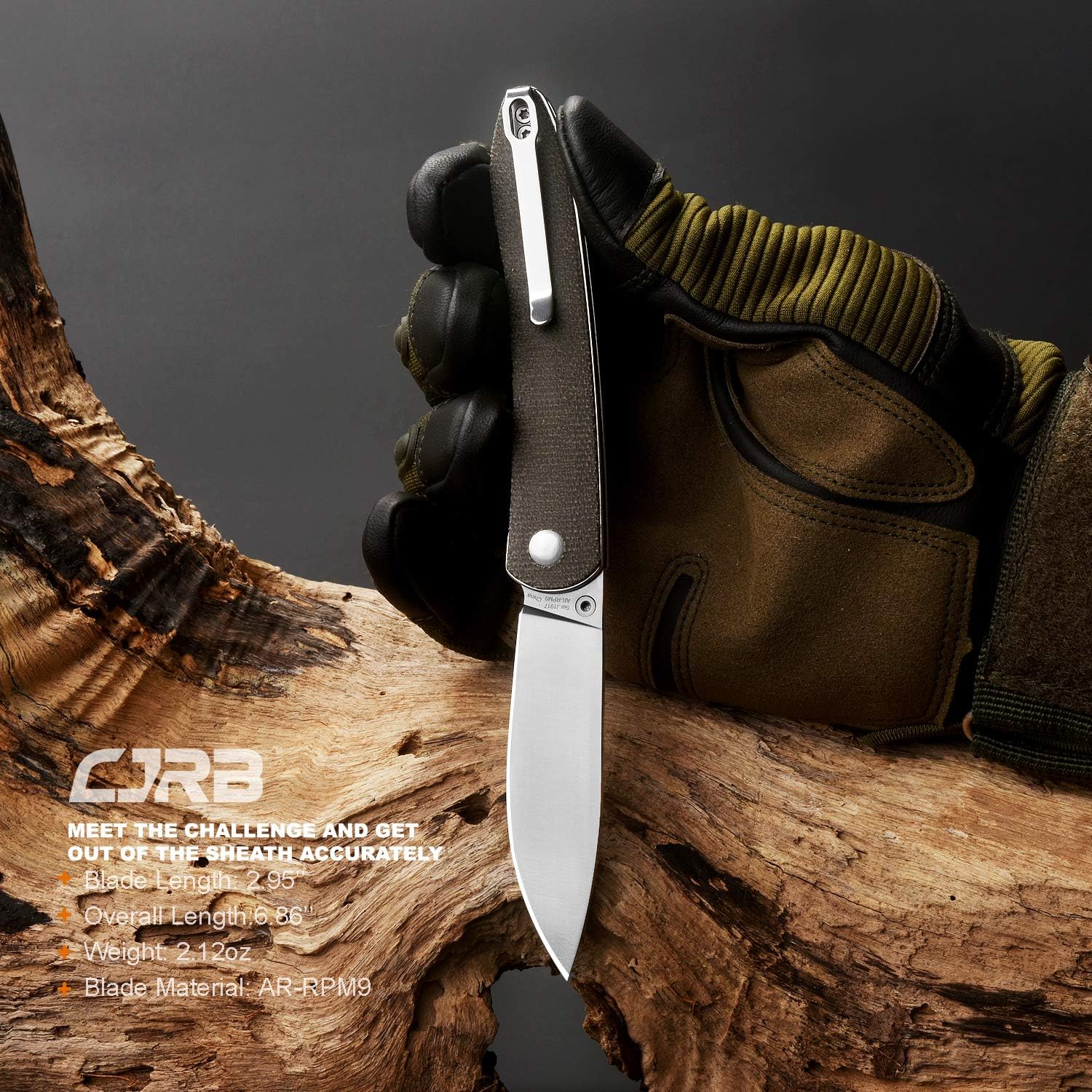 CJRB Folding Pocket Knife Ria(J1917), Small Tactical Knife with 0.1” AR-RPM9 Blade and Micarta Handle for EDC Outdoor, Camping, Survival, Hunting, Fishing