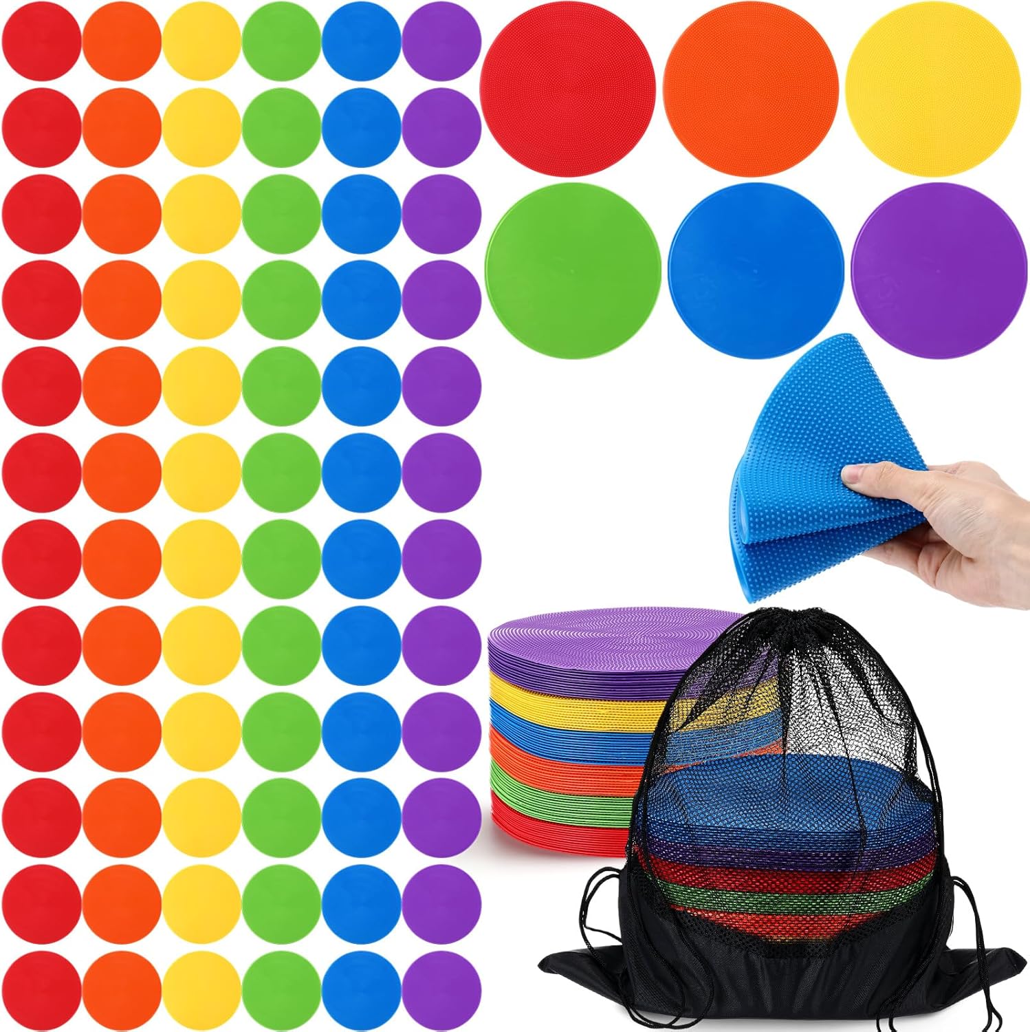 Vinsot 9 Inch Poly Vinyl Spot Markers TPE Floor Spot Dots Non Slip Flat Field Cones Poly Dots Agility Markers for Gym Floor Exercise Dance Speed Agility Training