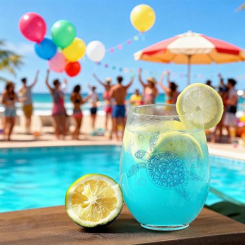 Miniatura 5 de Copas de vino sin tallo con temática oceánica, juego de 4 cristalería de orilla del mar, tortuga marina, estrella de mar, conchas marinas, surtido