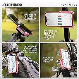 Stripebird - Original Magnetic Golf Cart Phone Holder (Pink) - Cell Phone Holder Golf Cart with Neodymium N52 Magnets - Golf Caddy - Golf Cart Phone Mount for iPhone, Samsung & Others