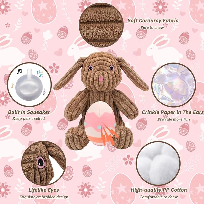 YUEPET Juguete para Perro Conejo de Pascua con Chirriador, Mordible miniatura 2