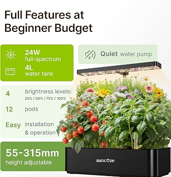 SUNCOZE Hydroponic Growing System, Smart Herb Garden, 12 Pods, Black
