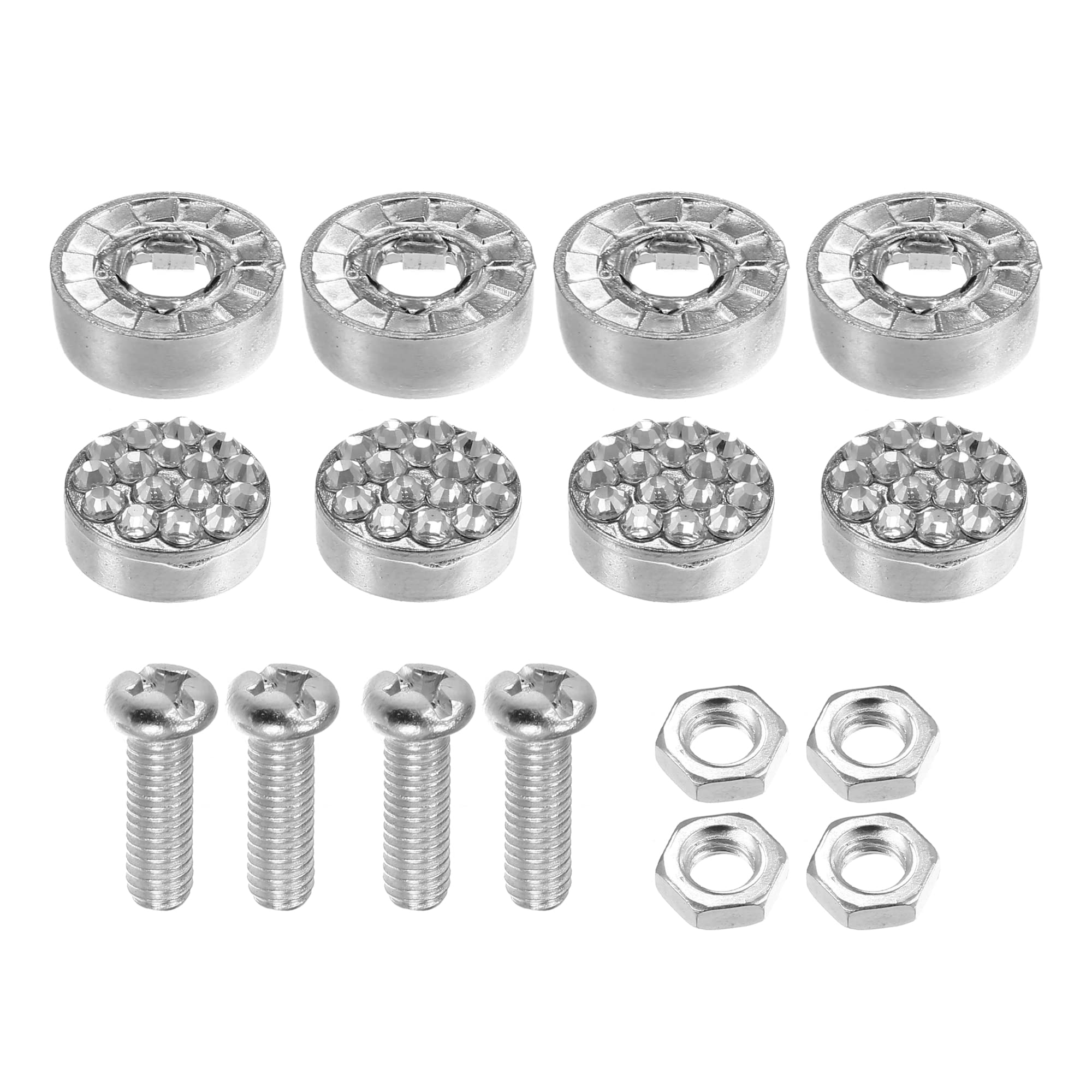 X AUTOHAUX 1 Set License Plate Fasteners Screws Caps Covers White Universal Glitter Rhinestone License Plate Bolts Screws Bolt Cap for Car Motorcycle