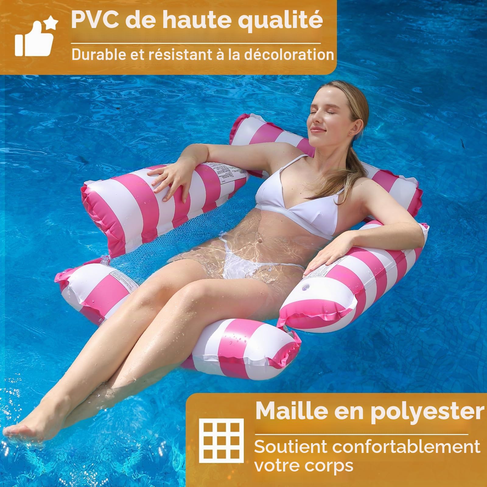 Lot de 3 Hamacs Gonflables Piscine 4 en 1, Bouée Piscine Adulte avec Filet, Fauteuil Flottant et Matelas Piscine Gonflable, Chaise Longue Flottante pour Adultes, Enfants, Plage, Vacances