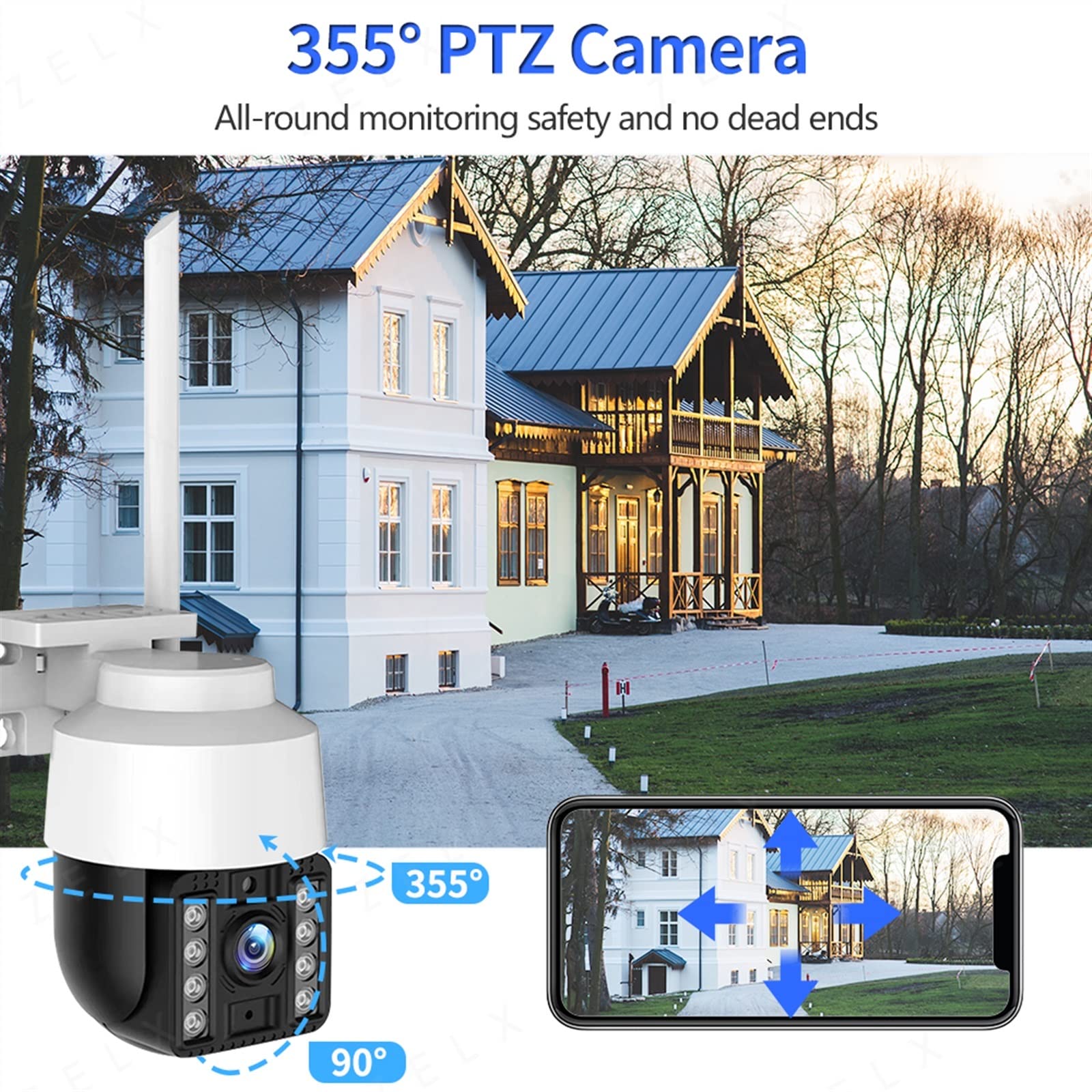Kamera IP bezpieczeństwa na zewnątrz, 8MP kamera IP PTZ zewnętrzna 4K bezprzewodowa kamera bezpieczeństwa 5MP 3MP AI wykrywanie ludzi 1080P nadzór wideo CCTV P2P Obrazy HD(3MP Add 32G Card)