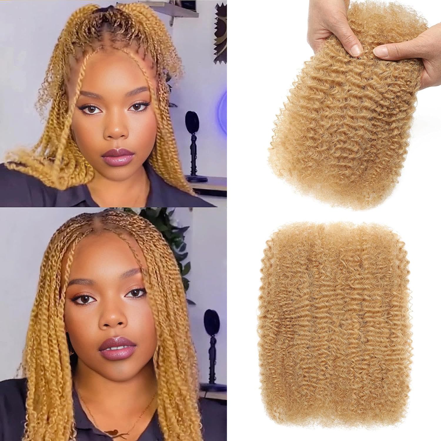 Afro Kinkys Bulk Human Hair for Dreadlock Extensions Mini Twist Braiding Hair 4C Afro Kinky-Curly Human Hair Springy Twist for Repair Locs (27#