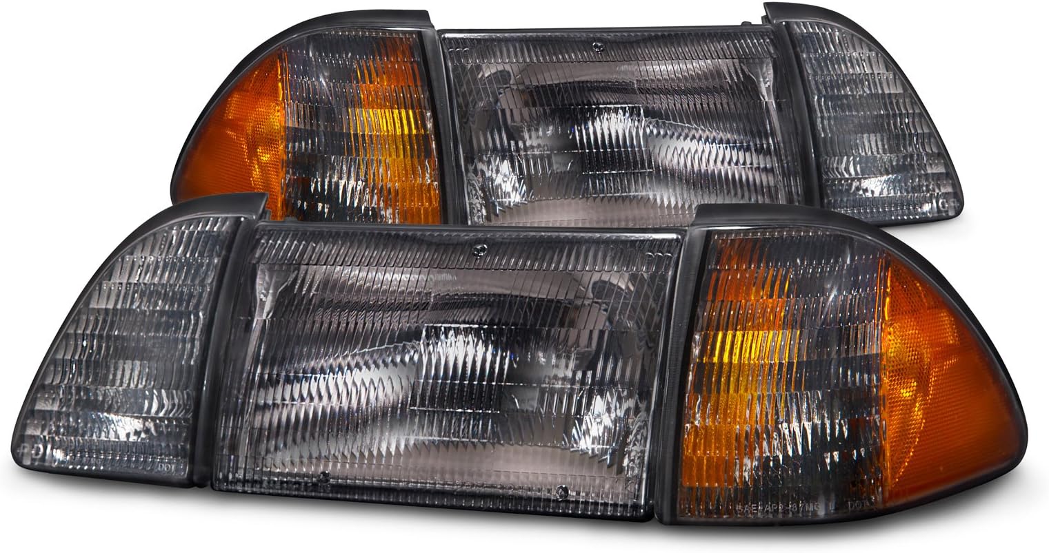 PERDE Compatible with FRONT HEADLIGHT Ford Mustang 6PCS SET STOCK SMOKE W/AMBER