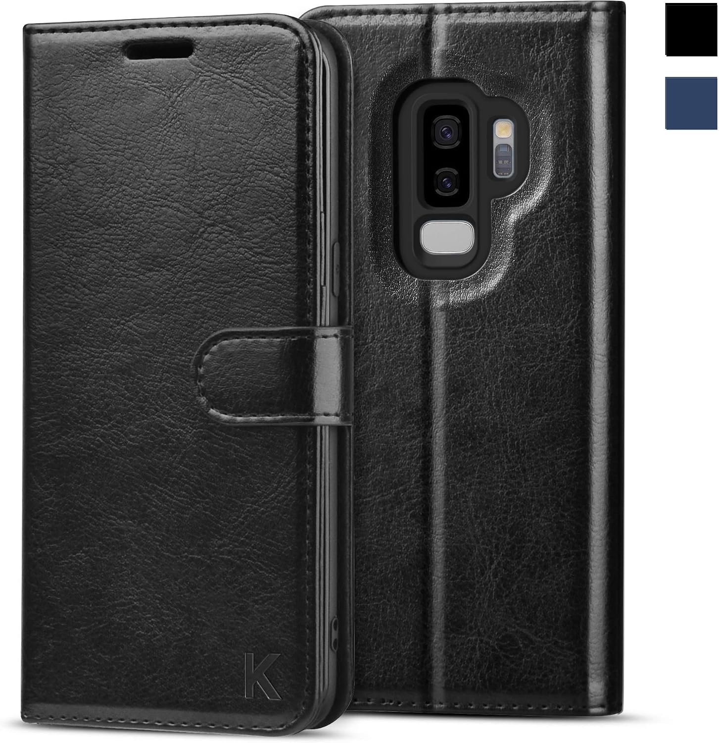 KILINO Galaxy S9 Plus Wallet Case [RFID Blocking] [PU Leather] [Shock-Absorbent Bumper] [Soft TPU] [Card Slots] [Kickstand] [Magnetic Closure] Flip Folio Cover for Samsung Galaxy S9+ (Black)