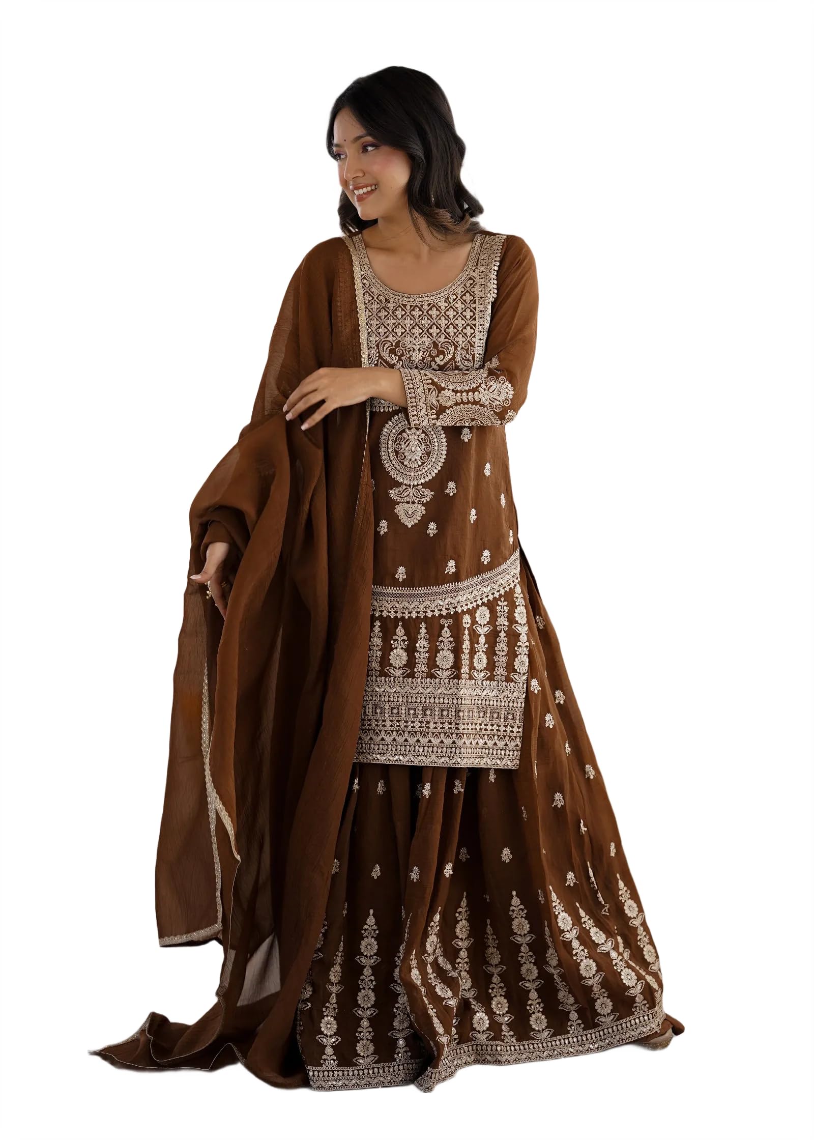 Womens Premium Soft Crunchy Silk Kurta Sharara Set with Dori Zari Embroidery and Fancy Lace Dupatta Fully Stitched Traditional Ethnic Wear-image-37