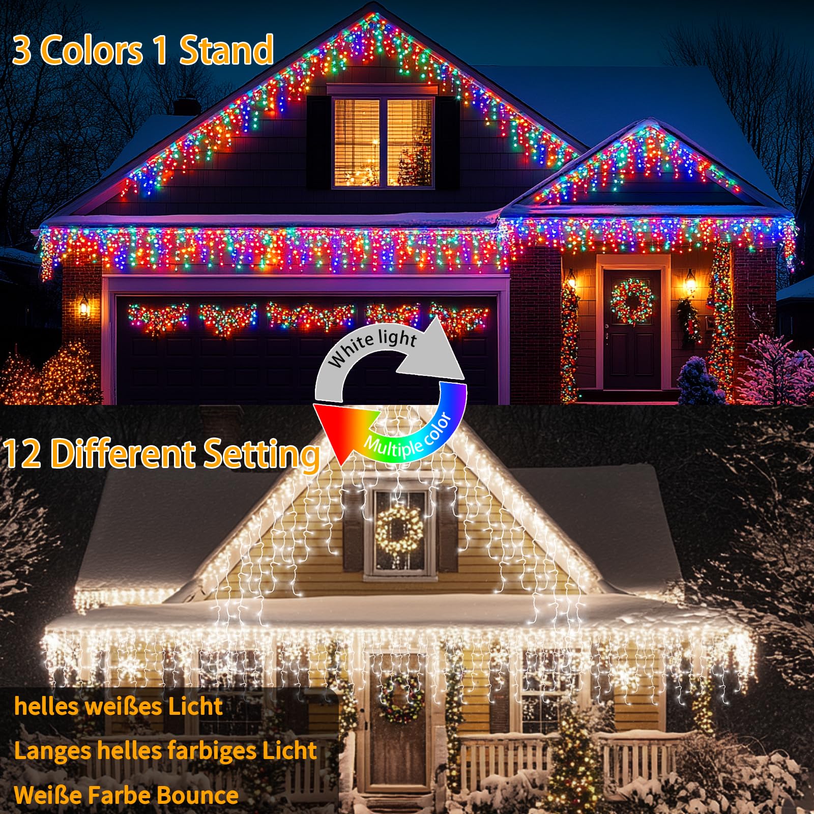 RJEDL 2500mAh Solar Luci di Natale da Esterno, 18+5M 600LED 3 In 1 Impermeabile LED Tenda Luci Natale Esterno, Con 8 Modalità & Timer e Memoria Luci di Natale da Esterno Colorate