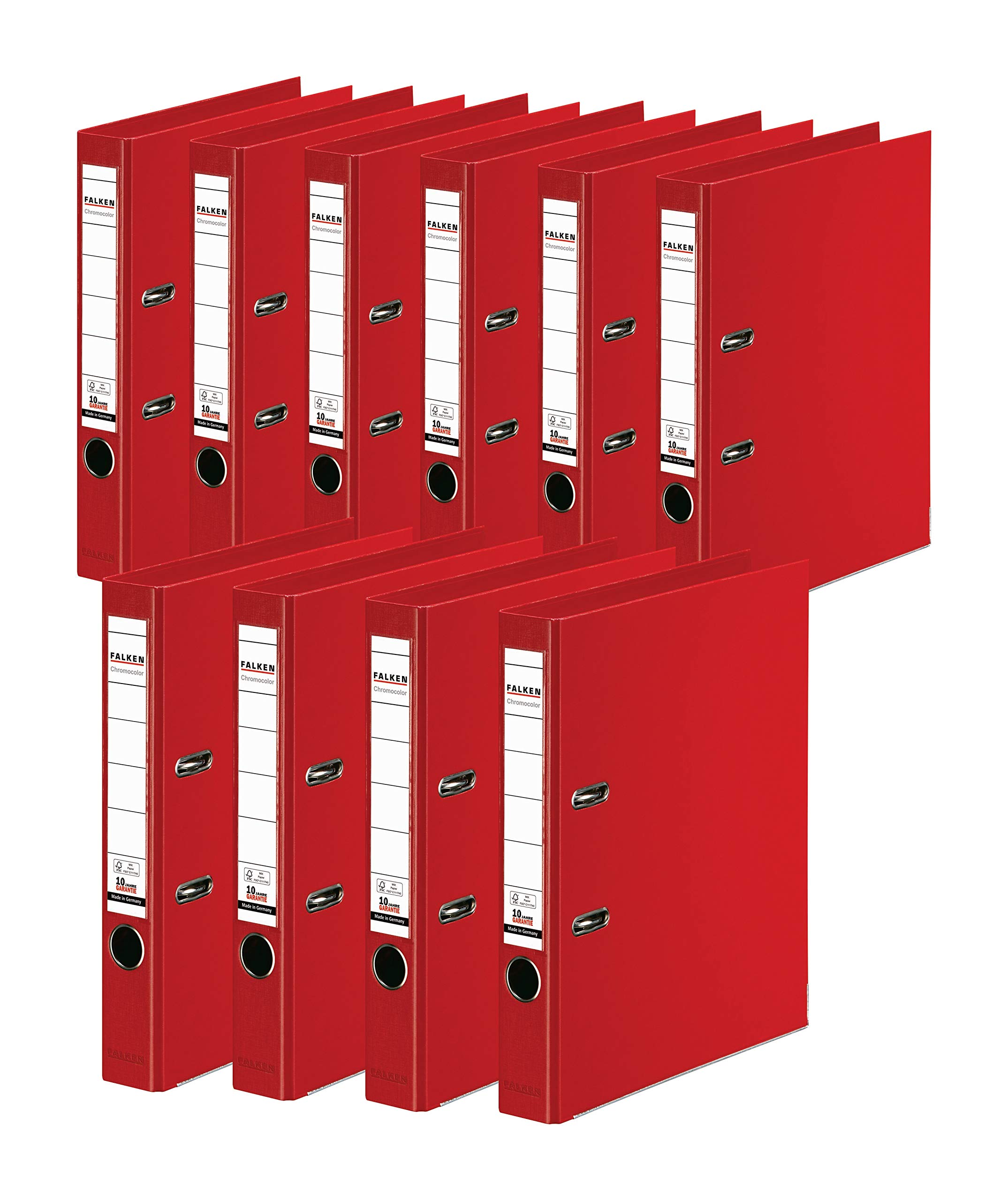 Original Falken 10-pack Chromocolor premium folders. Made in Germany. Plastic cover outside and inside 5 cm wide DIN A4 red ring binder file folder letter file office folder plastic folder