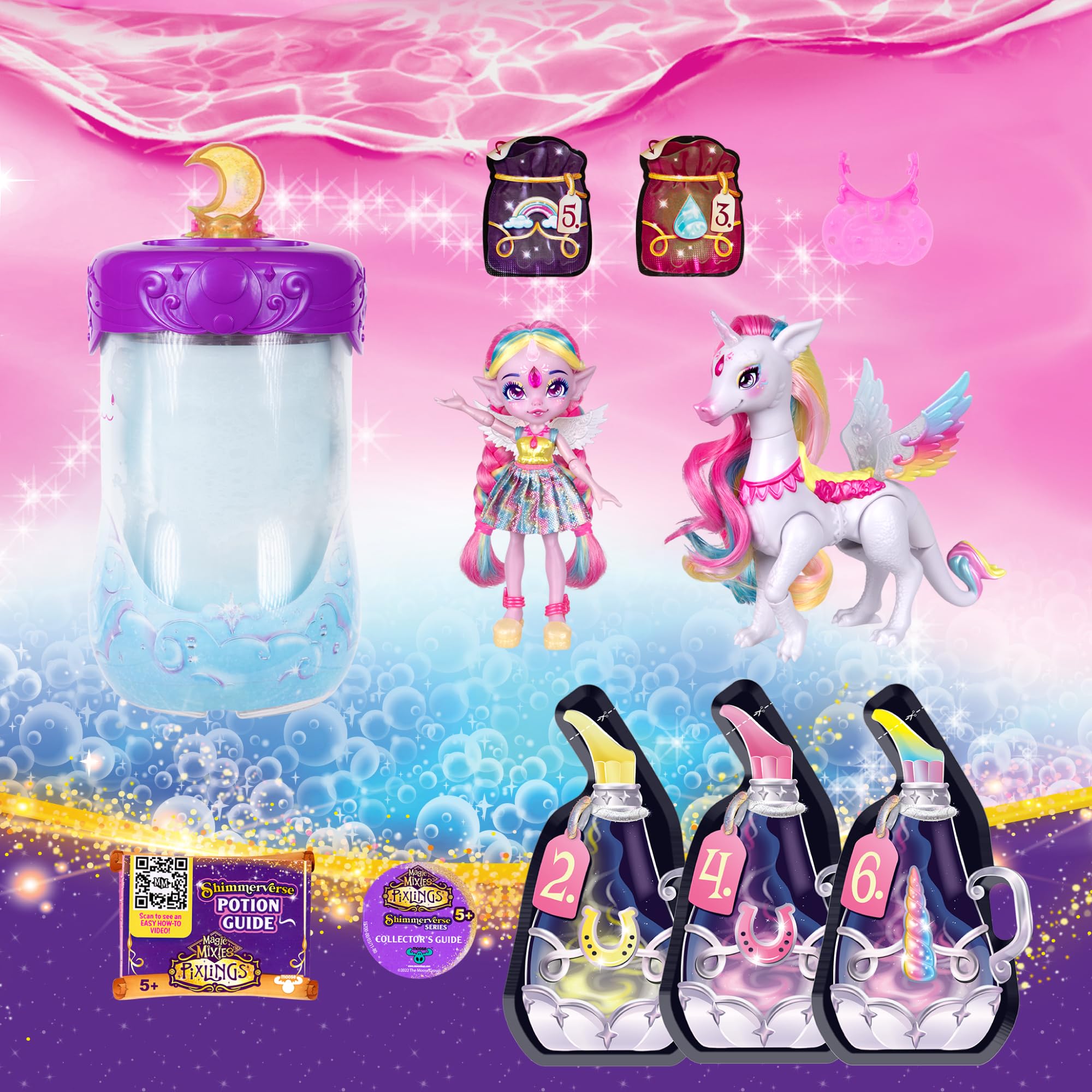 Magic Mixies - Magic Pixlings Doll + Kucyk, paczka z lalką i jej kucykiem, magiczne Unboxing ze specjalnymi zaklęciami, lalka z długimi grzywkami do stylizacji, dzieci 3 lata+, słynna (MG104000)