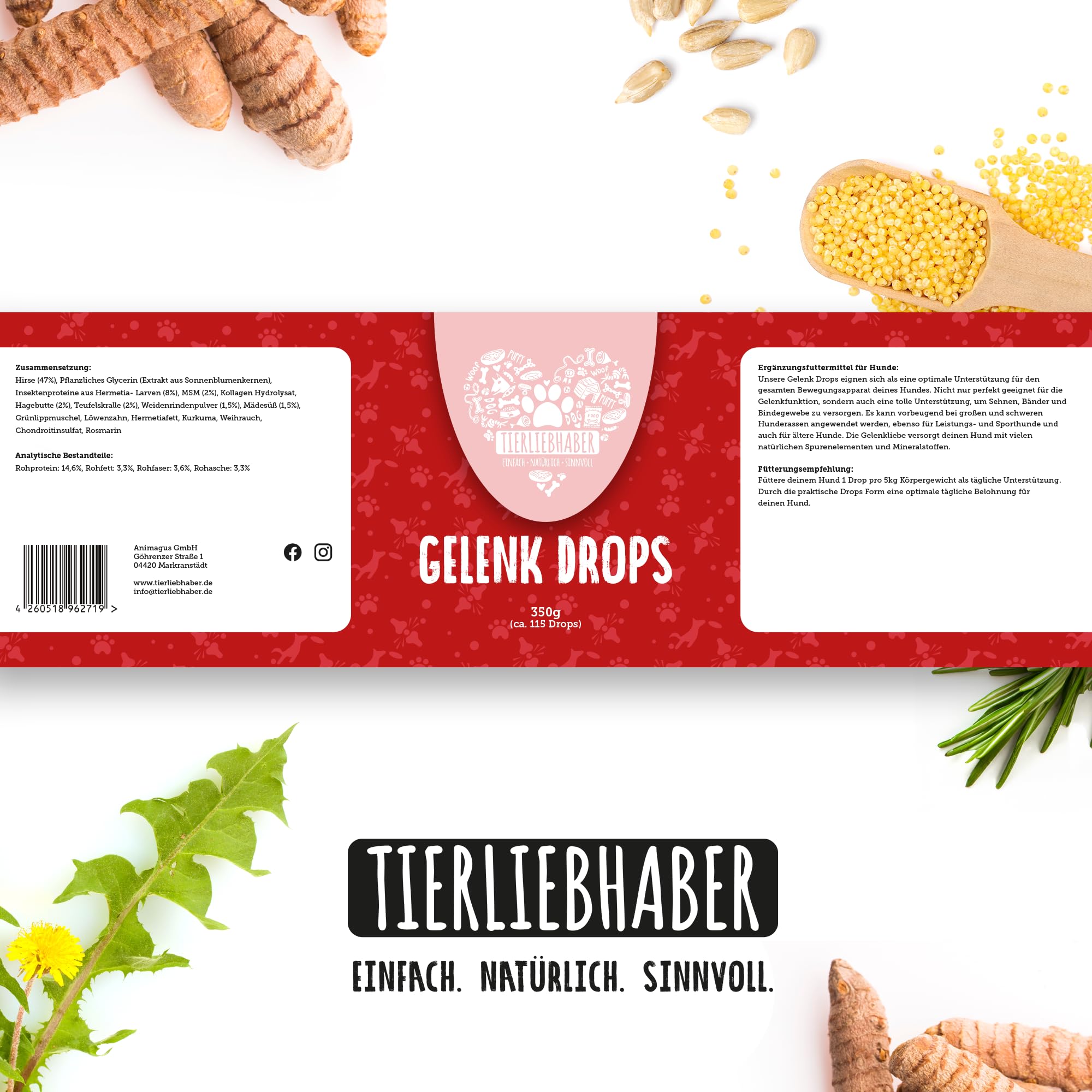 TIERLIEBHABER Gelenk Drops Gelenktabletten Hund – Grünlippmuschel Hund Drops tierärztlich entwickelt – Hunde Gelenktabletten zum Gelenk- & Knochenschutz für Hunde mit Teufekskralle, MSM & Kollagen