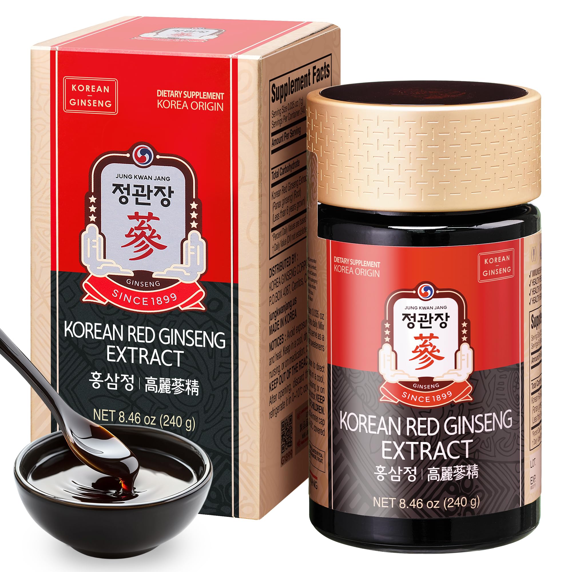 Korean Red Panax Ginseng Extract Extra Strength, Energy Boost, Performance, Boost Immune System, Stamina, Blood Circulation and Mental Health Support, Memory, Productivity - 240g