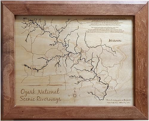 Miniatura 1 de Ozark National Scenic Riverways, Missouri Framed Wood Laser Engraved Map  Custom Text Included  Wood Sign  Wall Hanging Nautical Art  2D Wood Map