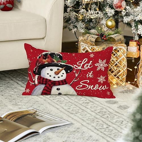 Miniatura 5 de AVOIN colorlife Let it Snow - Funda de almohada de Navidad, muñeco de nieve, 12 x 20 pulgadas, decoración de sofá