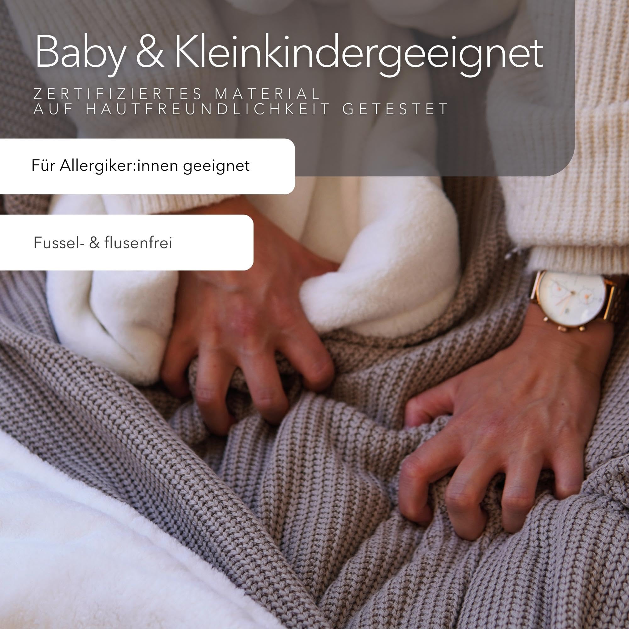 Kuscheldecke”Strick” 145 x 210 cm - Kuschlig warme Sofadecke Wohndecke aus extra weichem Wellnessfleece & hochwertiger Baumwolle (Champagner)