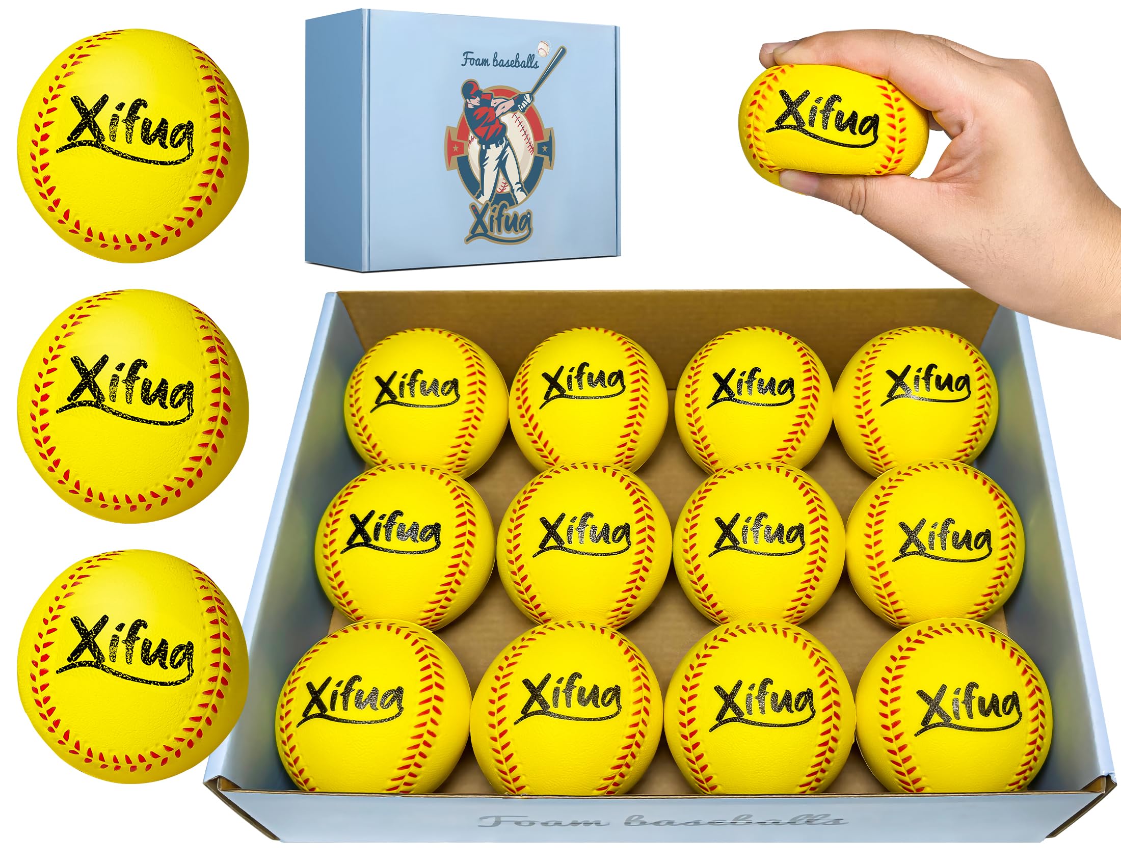 Foam Baseballs 12 Pack - Soft & Safe Training Balls for Youth & Adults, Regulation Size Indoor/Outdoor Practice for Throwing, Catching, Batting -
