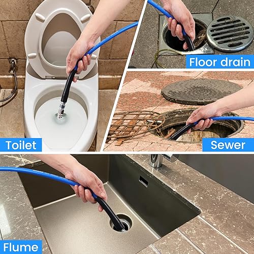 Miniatura 5 de Kit de chorro de alcantarillado a presión de 100 pies, manguera limpiadora de drenaje de chorro de agua de 5800 PSI con boquilla de nariz de botón
