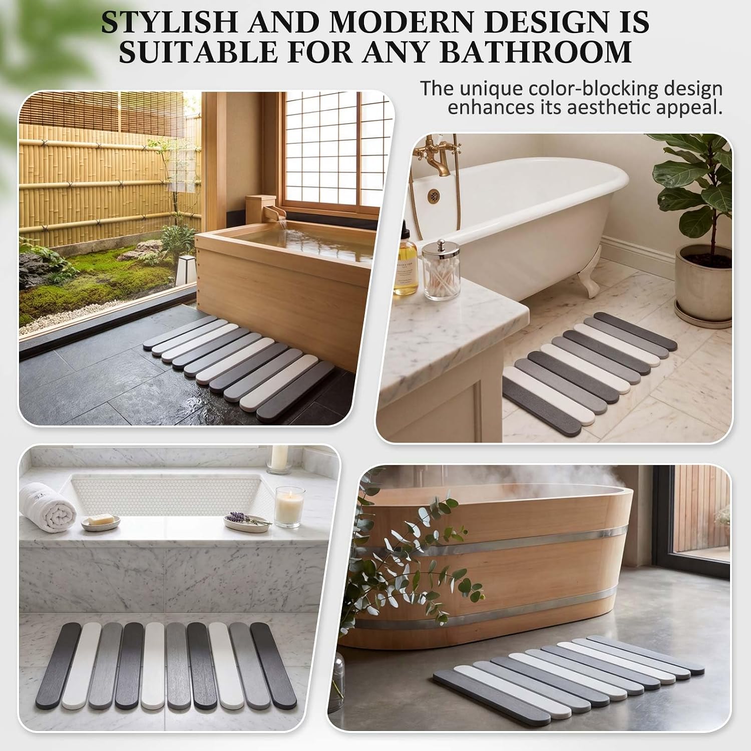 Breling Stone Bath Mats for Bathroom, 23.6 x 15.3 Inch Foldable Super Absorbent Diatomaceous Earth Bath Mat, Non Slip Quick Drying Bathroom Shower Rugs, Easy to Clean and Storage (Rounded Edge)