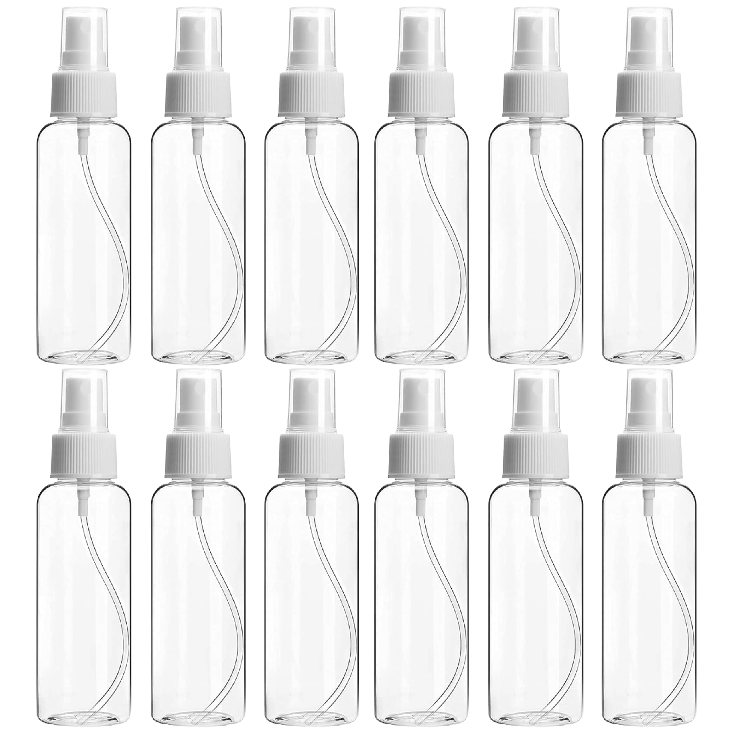 100 ml spray bottle, transparent clear empty water spray bottles, water liquid sprayer set for face, hair, garden, sanitizer, perfume, and more (pack of 12)