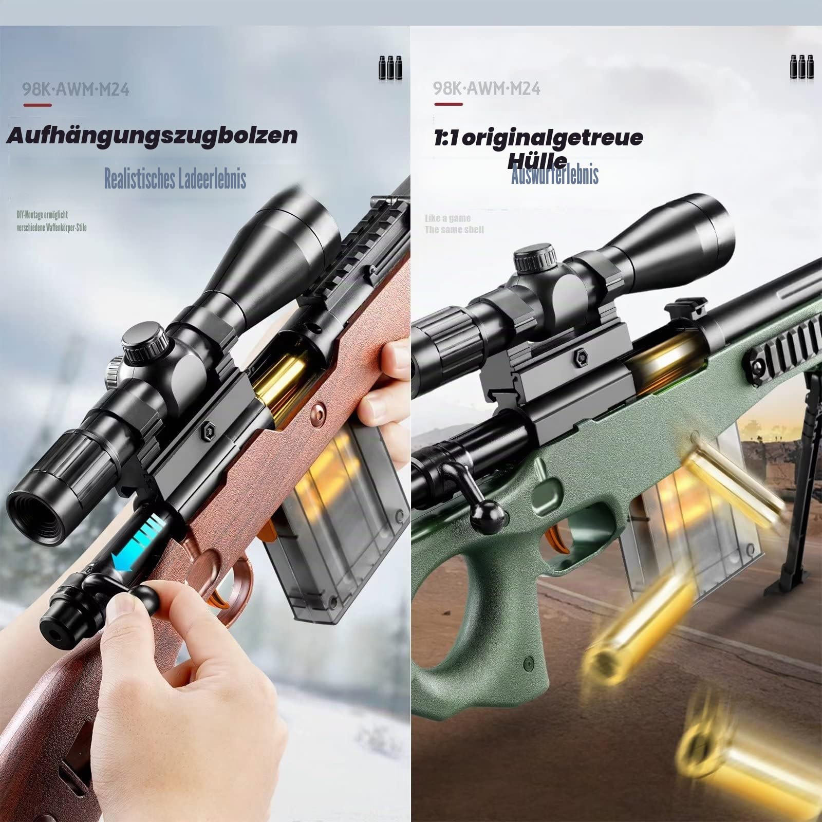 Schaumstoff-Blaster Gewehr, Scharfschützengewehr mit 20 Weichen Bällen, Soft Bullet Sniper Toy Gun mit Brille für Kinder, Unisex, Spielzeugpistole für Jungen, Kinder und Erwachsene – 98 K