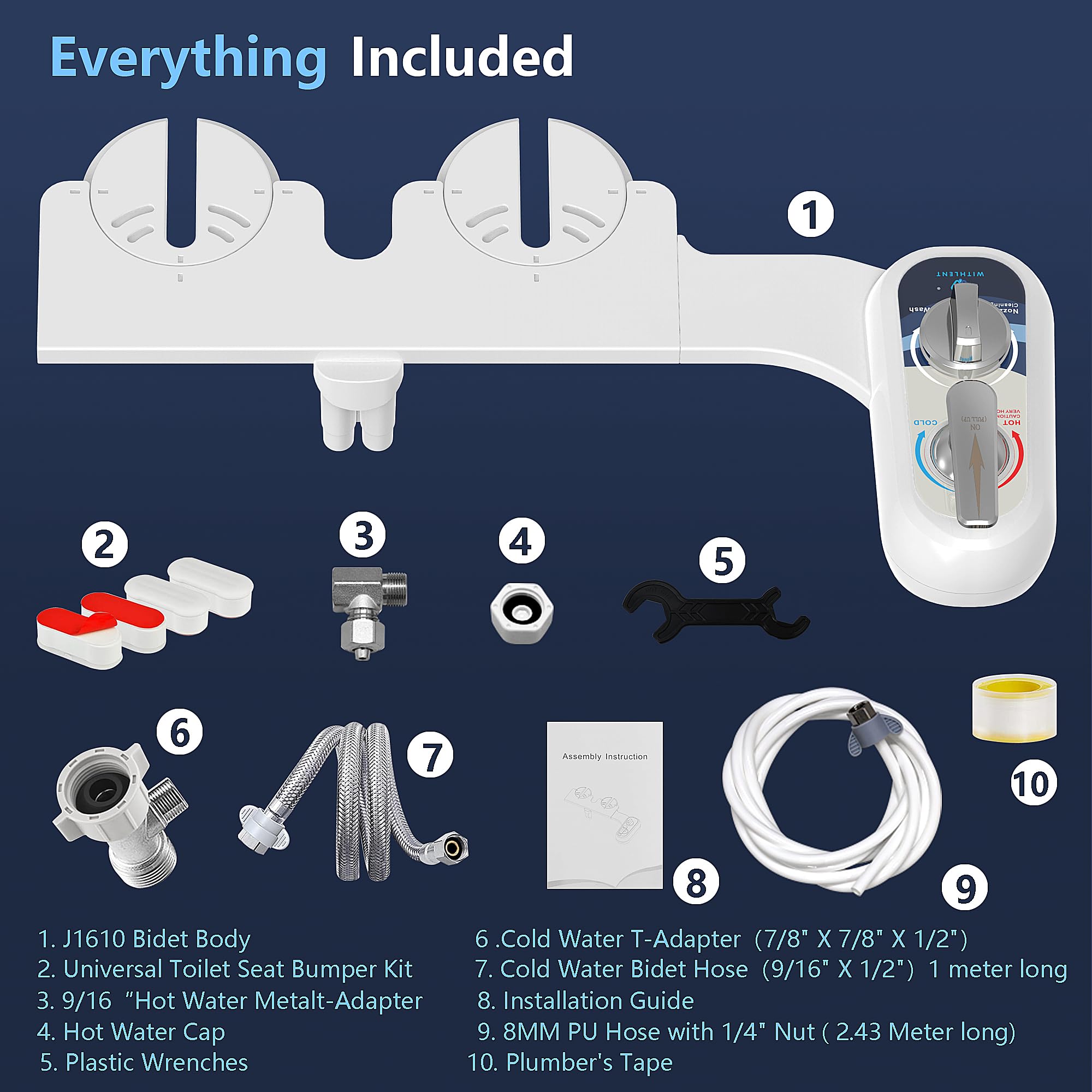 Bidet Aufsatz für Toilette Links, Cold/Heiß Water Bidet Dusch-WC, selbstreinigend, zwei Düsen (Front- und Rückseite), linksseitig, nicht elektrischer Warmwasser