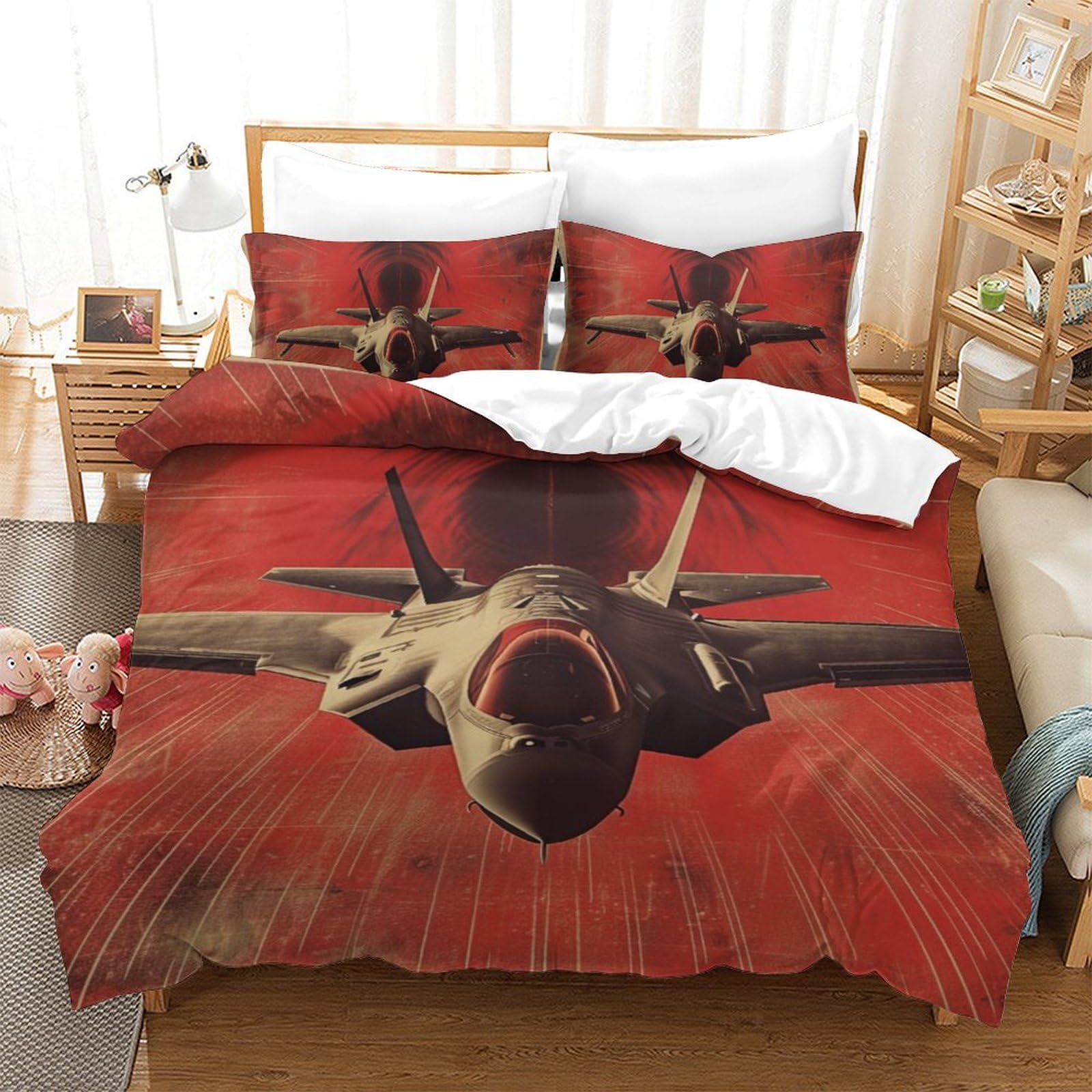 Ensemble de literie avions de combat 3D parure de lit garçon microfibre respirante 140x200cm