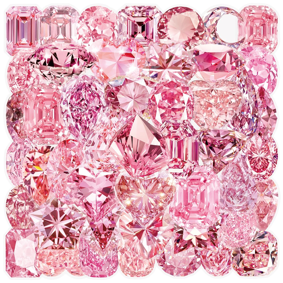 50 Pcs Pink Diamond Stickers Aesthetic Transparent Sticker (Pink)