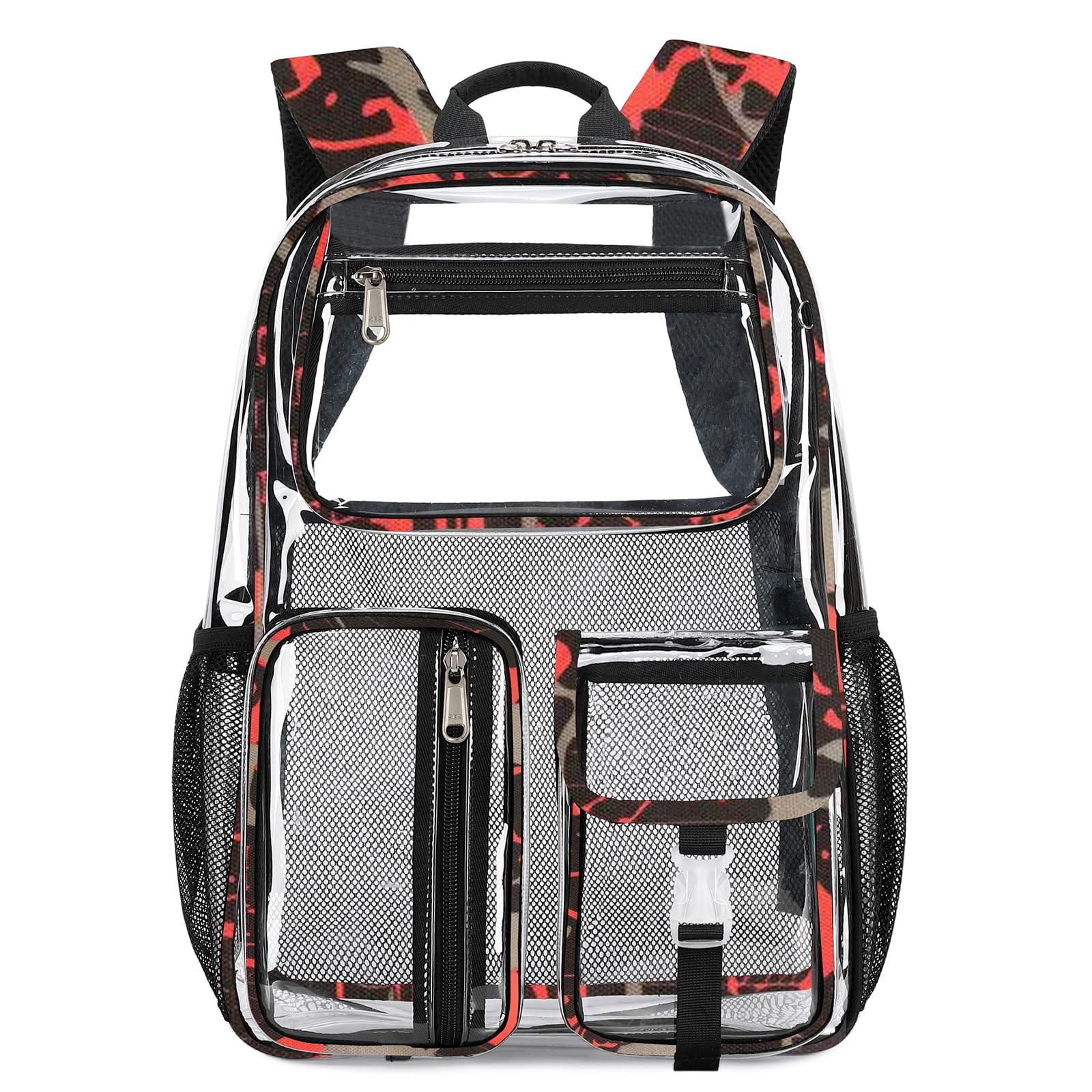 Cusangel Heavy Duty Clear Backpack,16.5 x12 x5inch TPU Large Capacity See Through Backpack for Sport Events,Travel (Red)