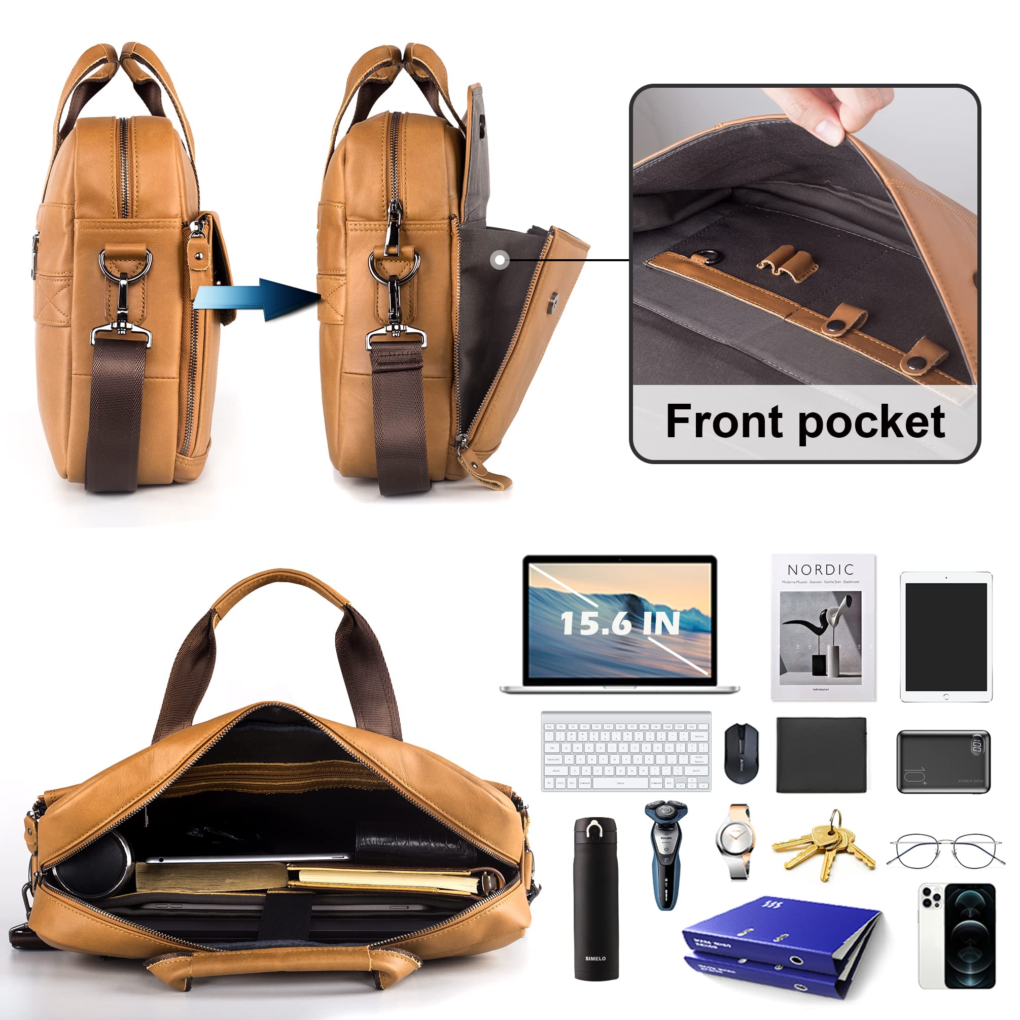 Mallette en cuir synthétique pour ordinateur 15,6 pouces sac à bandoulière serviette d'affaires B333-15,6" noir 28 x 37 x 11 cm