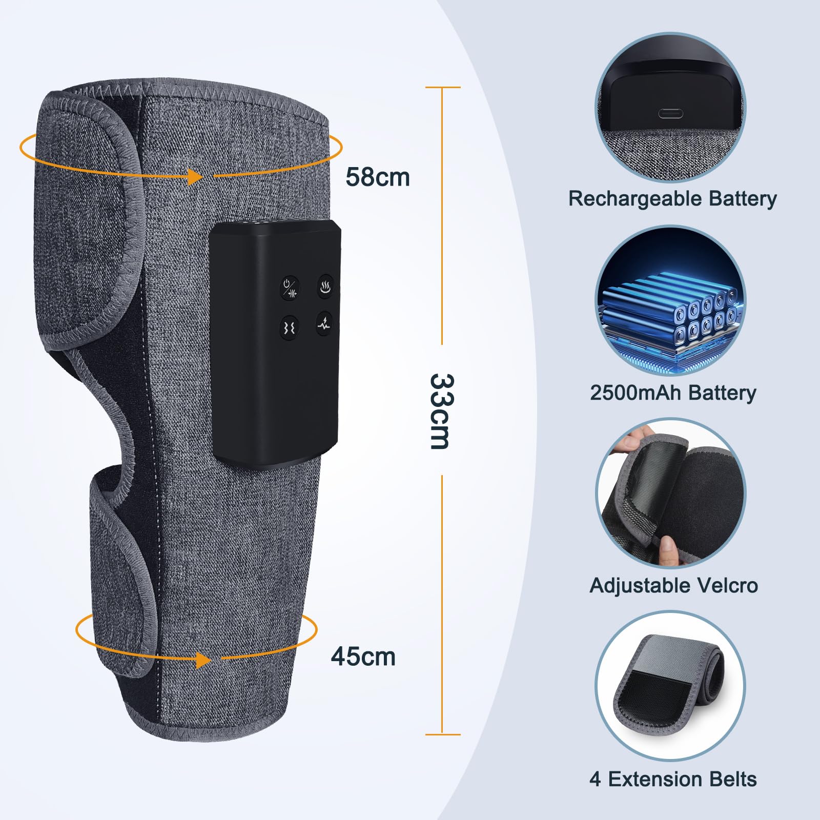 Air Compression Leg Massagers for Circulation and Pain Relief with Heat, Cordless Wearable Thigh or Calf Leg Massagers, 4 Modes 3 Intensities Relax for Home Office Gym for Men Women (Pair) — view 6
