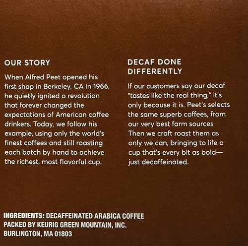 Miniatura 10 de Peet's Coffee, Cápsulas K-Cup de café descafeinado tostado oscuro para cafeteras Keurig, mezcla descafeinada de casa, 10 unidades (1 caja de 10