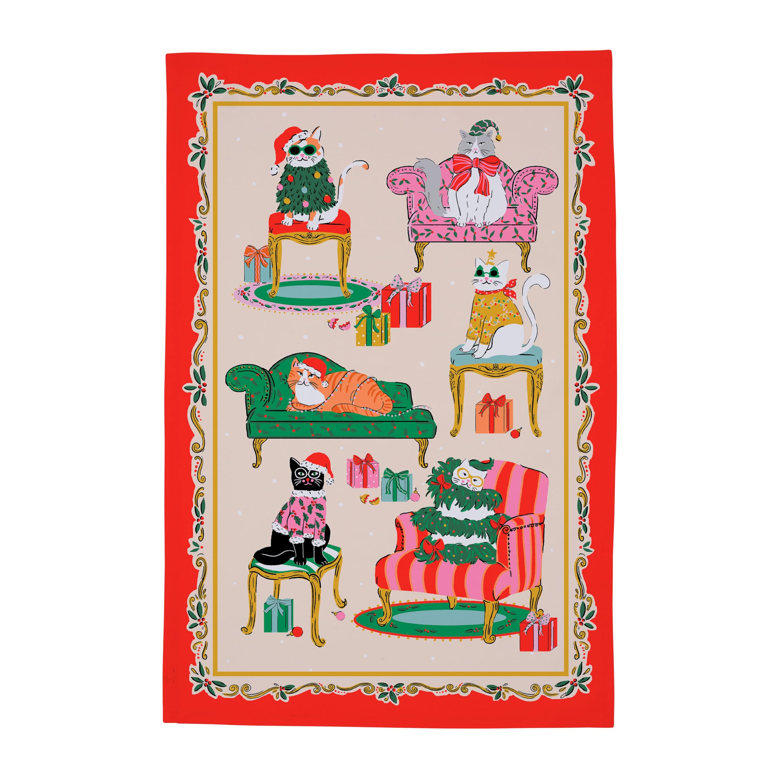 Ulster Weavers Multicolour Christmas Cool Cats Cotton Tea Towel In