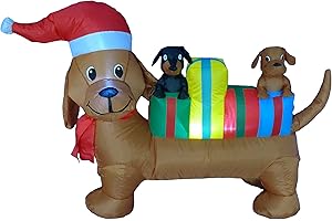 4 Foot Long Lighted Christmas Inflatable Three Dogs Puppies with Multicolor Gift Boxes
