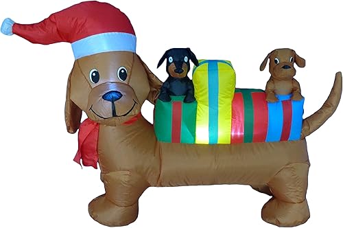 Cachorros inflables de Navidad de 4 pies de largo iluminados con cajas de regalo multicolor, luces LED para exteriores, interiores, vacaciones,