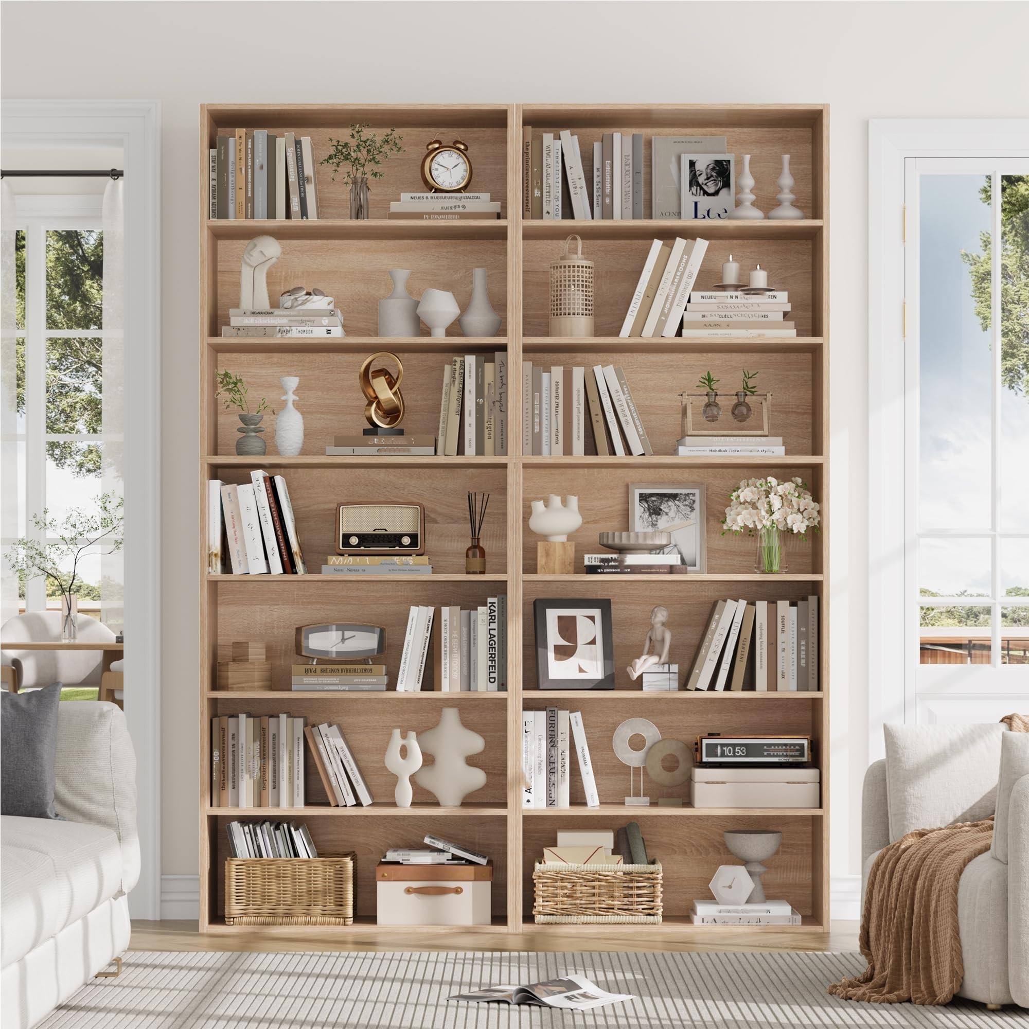 FirFurd Bibliothèque Étagère de Rangement 7 Niveaux Bibliotheque Meuble de Rangement Bibliothèques pour Salon Bureau Chambre 209,5 x 60 x 23,5 cm, Chêne