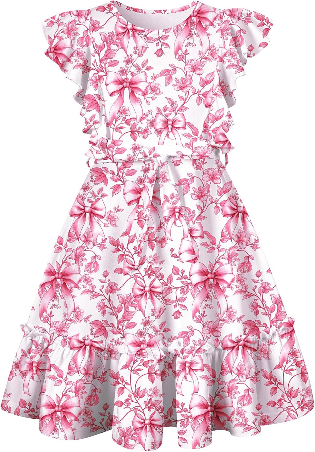 Funnycokid Girls Dresses Kids Ruffle Sleeve Flowy Clothes for 6-13 Years