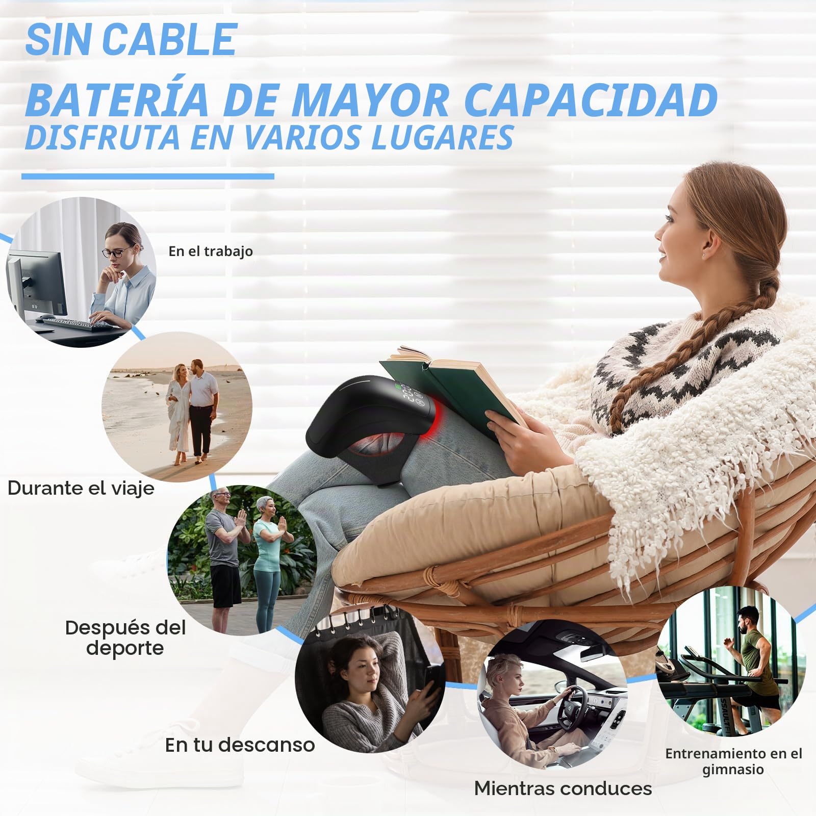 Masajeador Rodilla Inalámbrico Aliviar Dolor Articular,Luz Infrarroja Terapia Láser 630/660/880nm Rodillera Portátil,Calor Vibración para Hinchazón Articulaciones Rígida,Ligamentos Lesiones Musculares