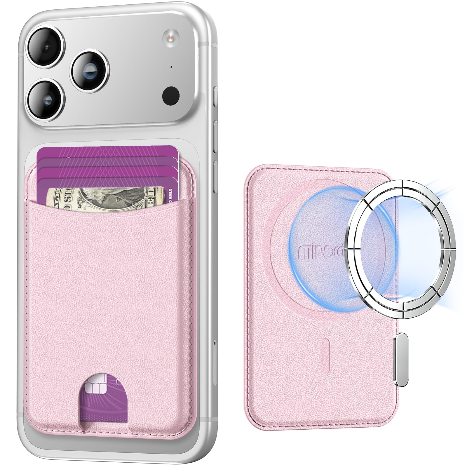 Miroddi for Magsafe Wallet, Magnetic Card Holder for iPhone 17/16/15/14/13/12 Series, Leather Magnet Phone Wallet Fit 4 Cards 3 Cash, Ultra-Thin, RFID