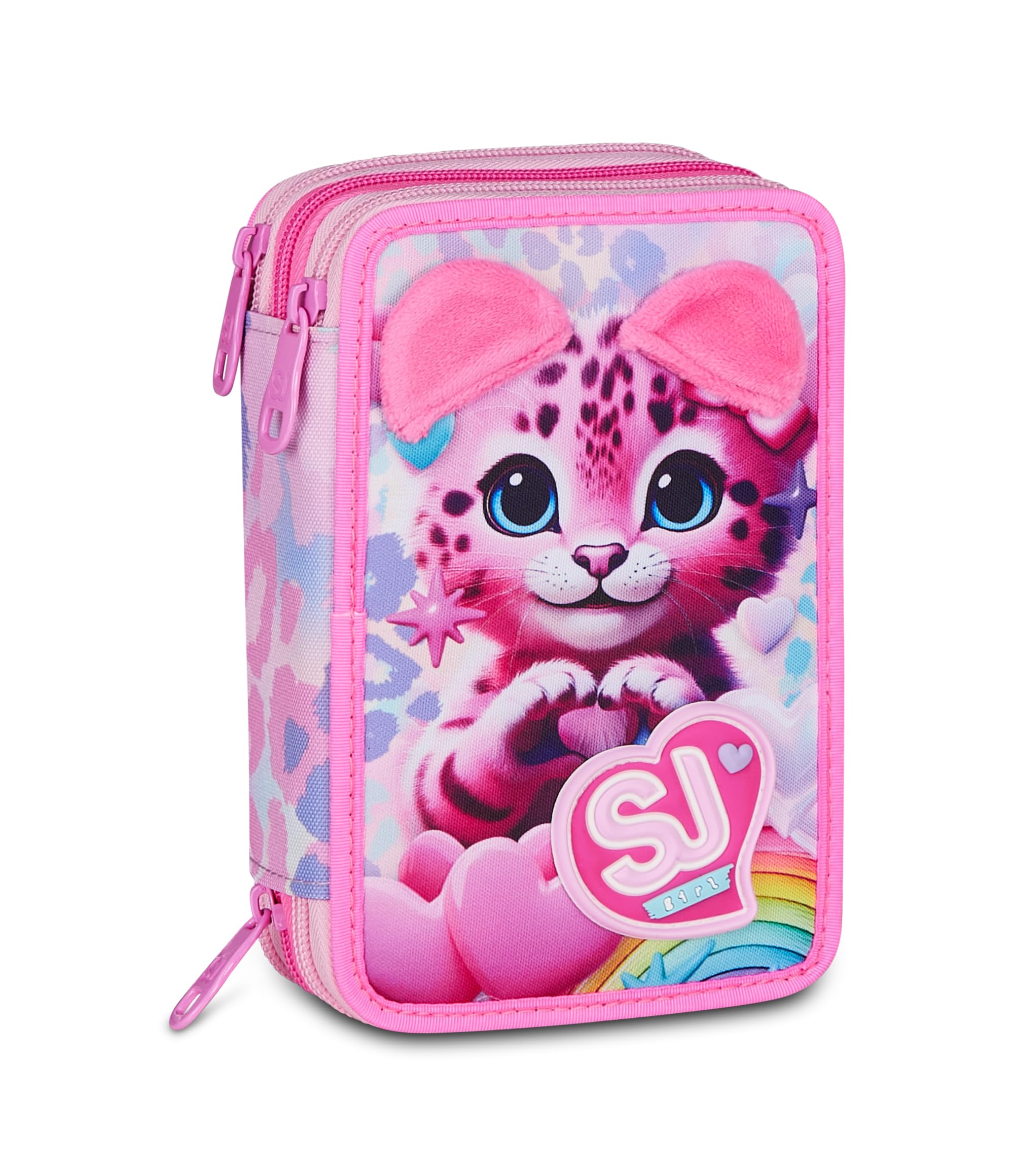 SJ GANG STYLE JAM GANG Astuccio Scuola 3 Zip HEART BUDDY GIRL, Rosa, Triplo Scomparto, 45 pezzi, Set cancelleria incluso, Pratica chiusura con zip, Scuola elementare, Bambina