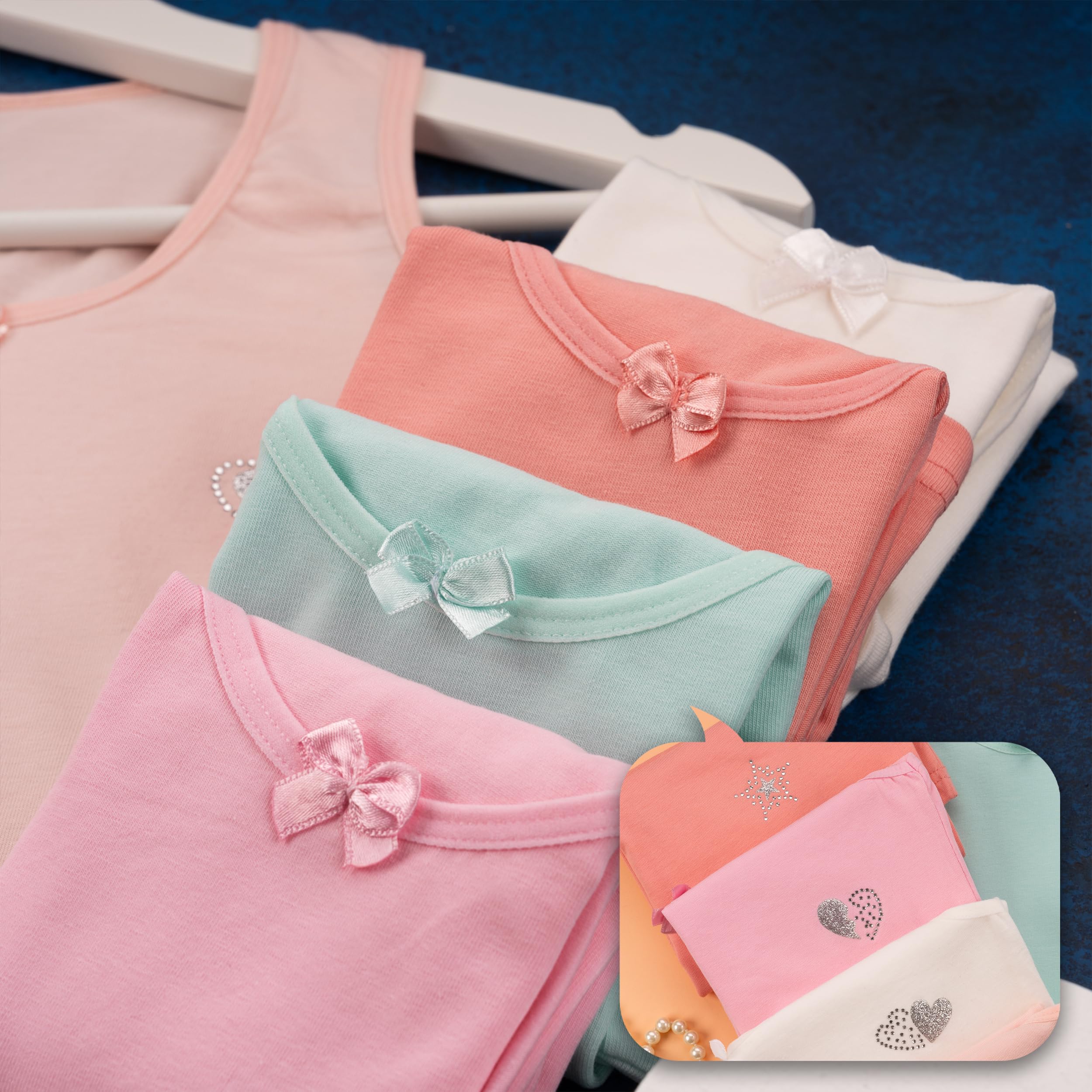 LOREZA ® 5 Camisetas de Tirantes Interiores para Niña 2-13 años