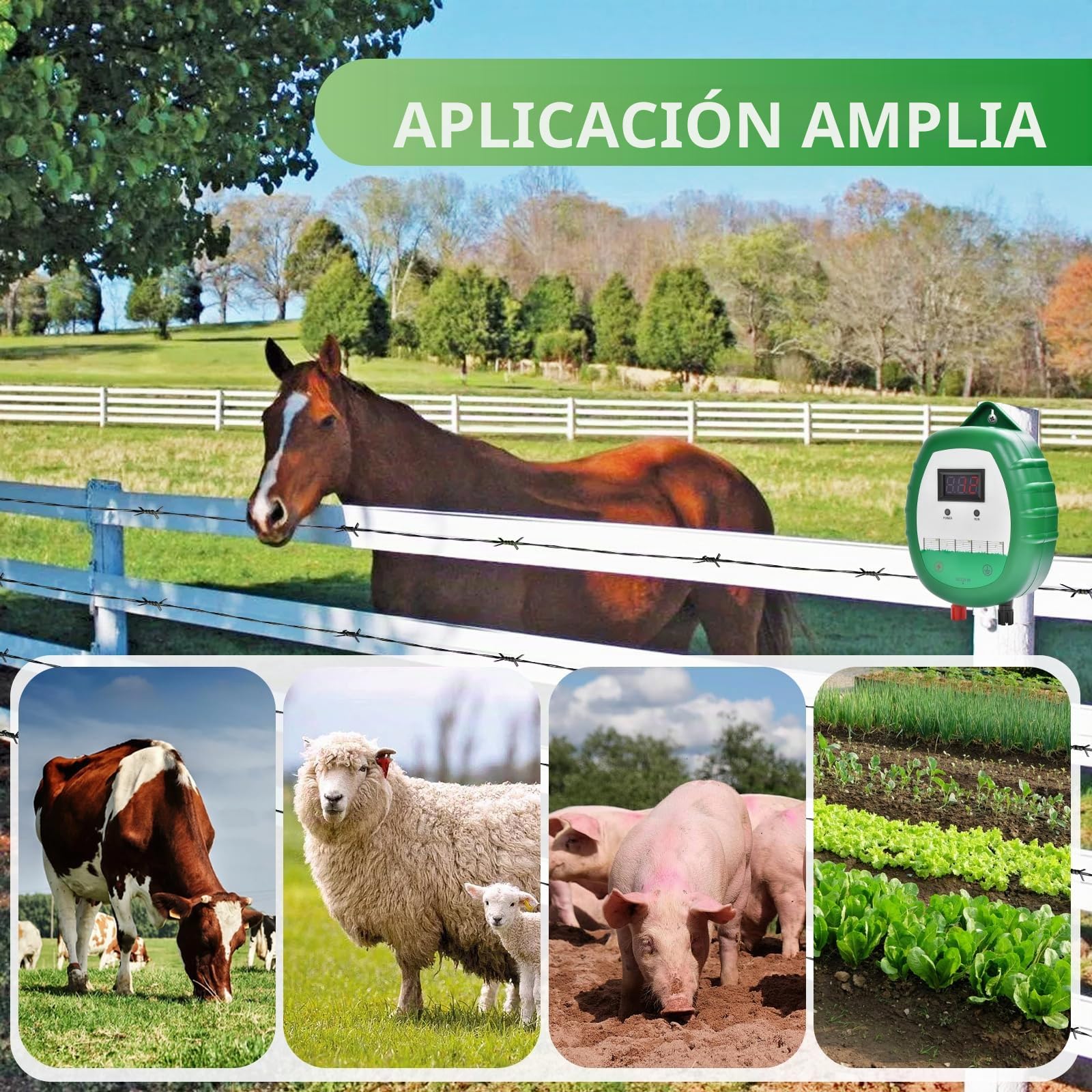10KM Pastor Electrico con Hilo para Cerca eléctrica 200 MT,2J Cerca eléctrica Controlador,Cerca eléctrica Pastor para perros caballos Cría de animales pastores, para Granja Pastar Jardín