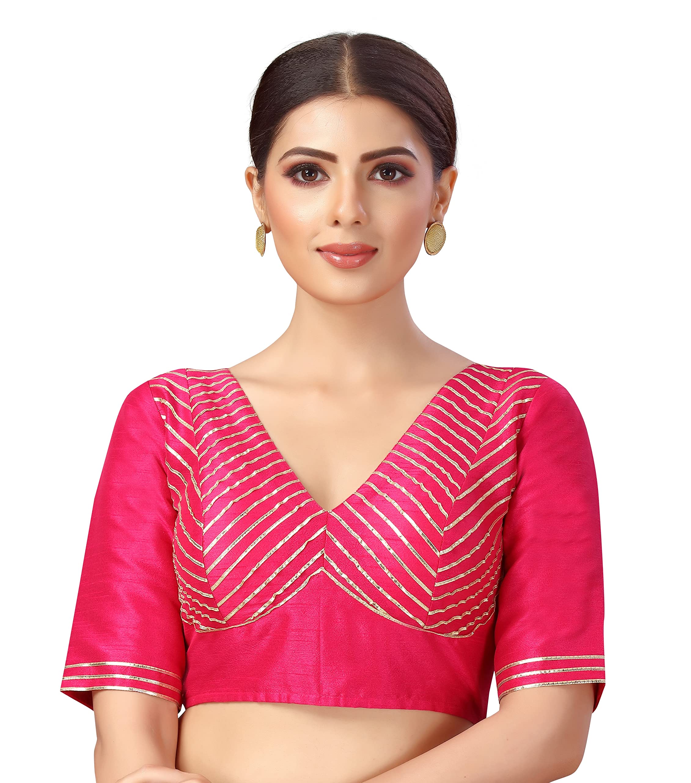 Studio ShringaarWomen's Polyester Elbow Length Sleeves Gota Embroidered Padded Saree Blouse