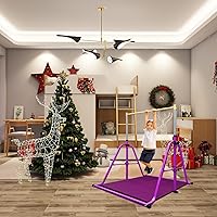 Vista 5 de Barra de gimnasia plegable para niños, altura ajustable de 3-5 pies, capacidad de peso de 330 libras, equipo de entrenamiento junior profesional