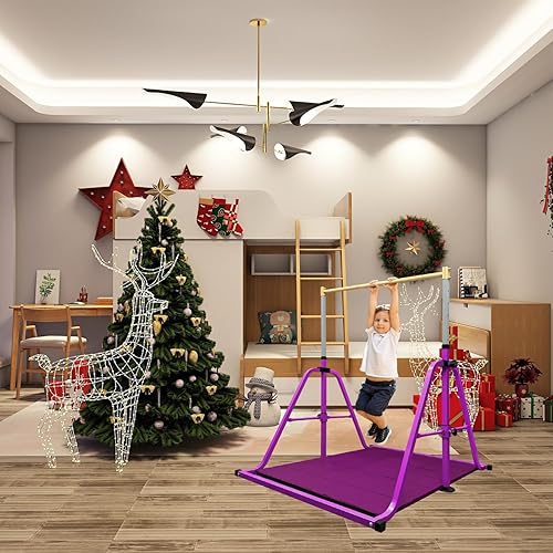 Miniatura 5 de Barra de gimnasia plegable para niños, altura ajustable de 3-5 pies, capacidad de peso de 330 libras, equipo de entrenamiento junior profesional
