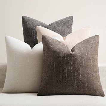 Pack of 4 Throw Pillow Covers 22x22 Inch Chenille Textured Neutral Soft Pillow Covers Solid Decorative Farmhouse Cushion Covers Home Boho Decor for Couch Sofa Bed Living Room