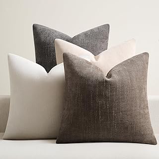 Pack of 4 Throw Pillow Covers 18x18 Inch Chenille Textured Neutral Soft ...